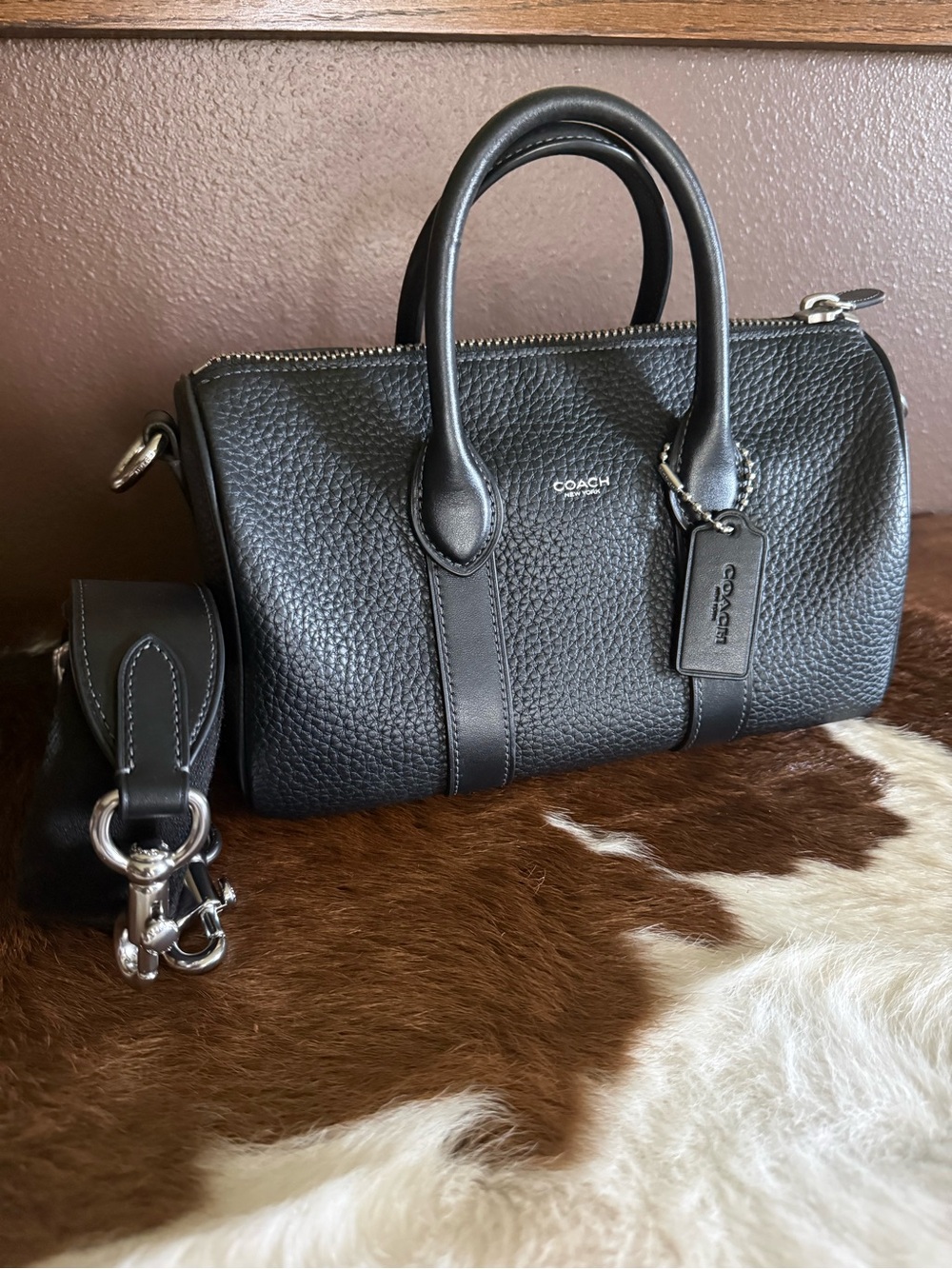 Coach Black Pebbled Leather Compass 25